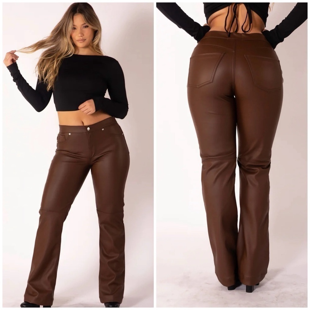 Revice 909 High Street Faux Leather Straight Leg Pants in Brown